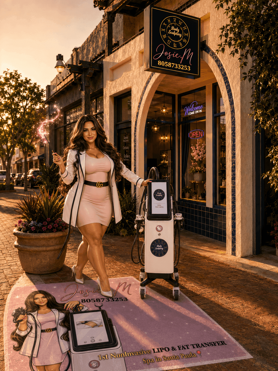 Josie M. outside Zodiac Body Sculpting spa on Main Street, Santa Paula